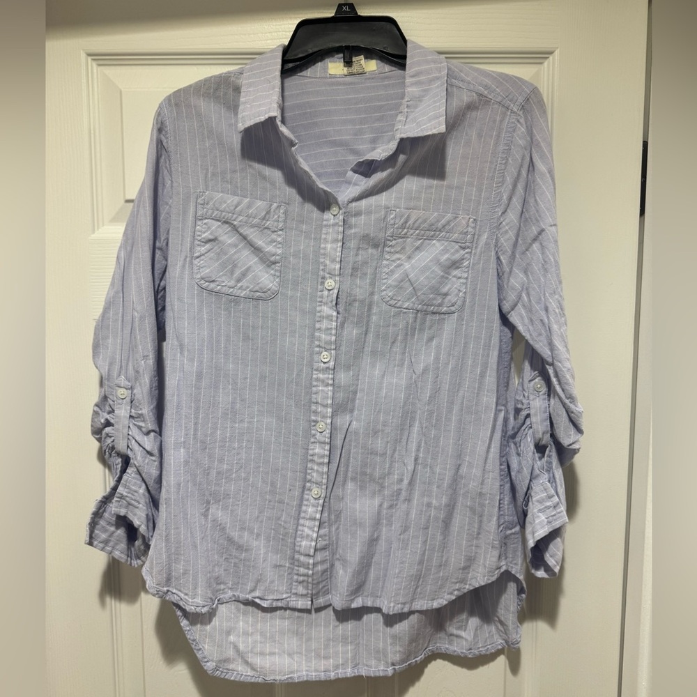 Love Notes Light Blue and White Striped Shirt